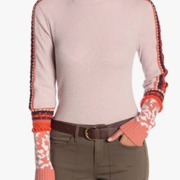 Free People Switch It Up Long Sleeve Thermal Top Ballet Pink Henley Medium NWT - Picture 4 of 15